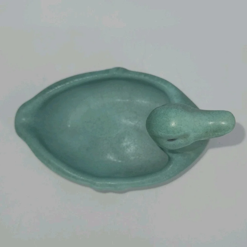 Weller Pottery Duck Pin Tray Turquoise Green Art Pottery 1930s Signed Vintage